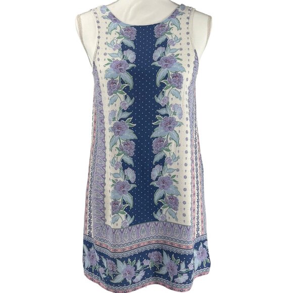 Aeropostale Floral Boho Sleeveless Rayon Dress White & Blue Size Small - Picture 1 of 11